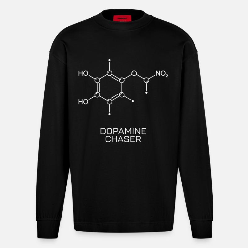 Dopamine Chaser Molekül - Heavyweight Oversized Organic Langarmshirt Made in EU - SOLID BLACK