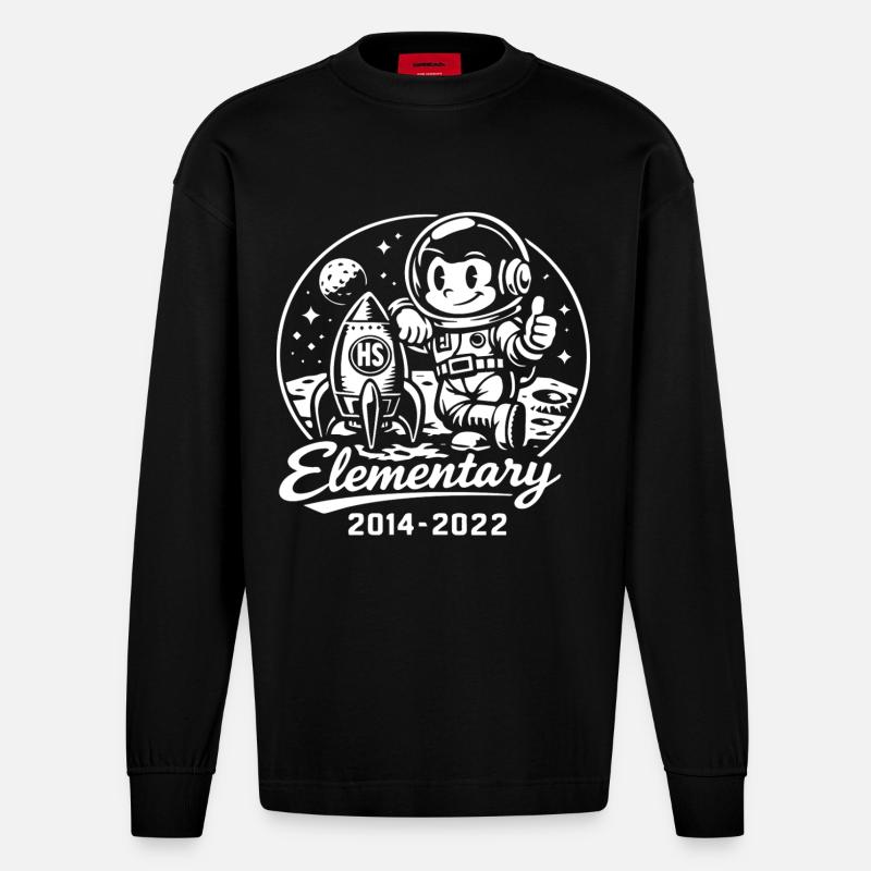 Elementar-Astronauten-Mond - Heavyweight Oversized Organic Langarmshirt Made in EU - SOLID BLACK