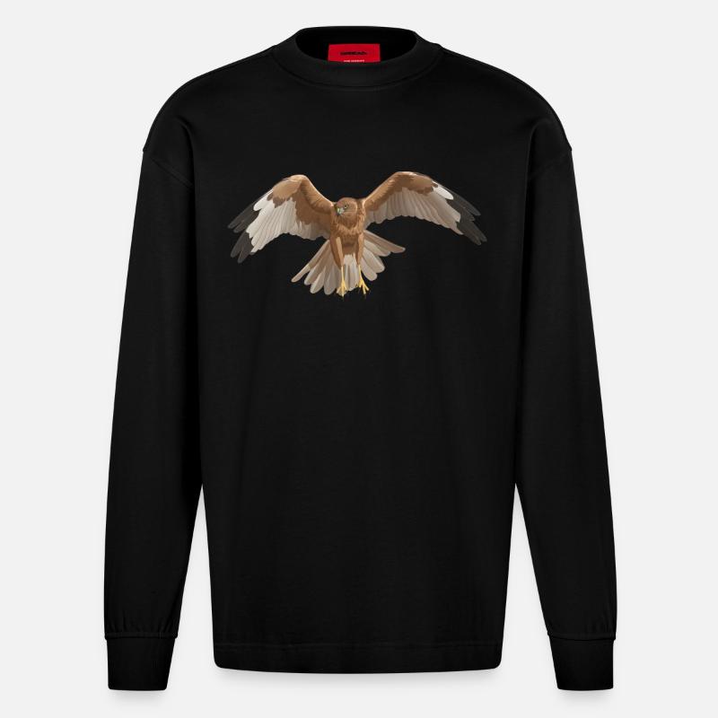 Marsh Harrier Circus aeruginosus - Heavyweight Oversized Organic Longsleeve Shirt Made in EU - SOLID BLACK