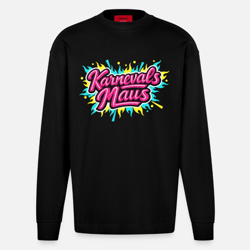 Karnevalsmaus Lustig Süß Party Geschenk - Heavyweight Oversized Organic Langarmshirt Made in EU - SOLID BLACK