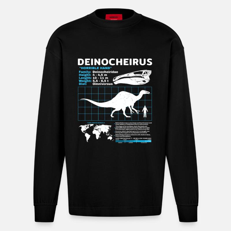 Deinocheirus Fact Sheet - Heavyweight Oversized Organic Langarmshirt Made in EU - SOLID BLACK