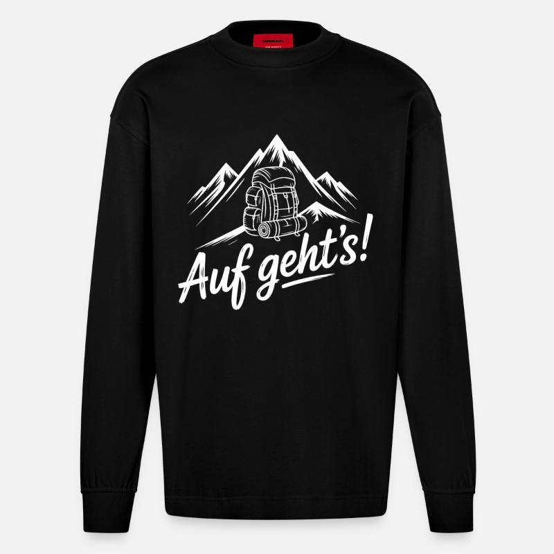 Auf gehts! Bergabenteuer - Heavyweight Oversized Organic Langarmshirt Made in EU - SOLID BLACK