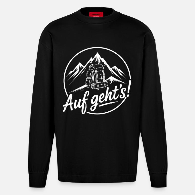 Auf geht's Bergabenteuer - Heavyweight Oversized Organic Langarmshirt Made in EU - SOLID BLACK
