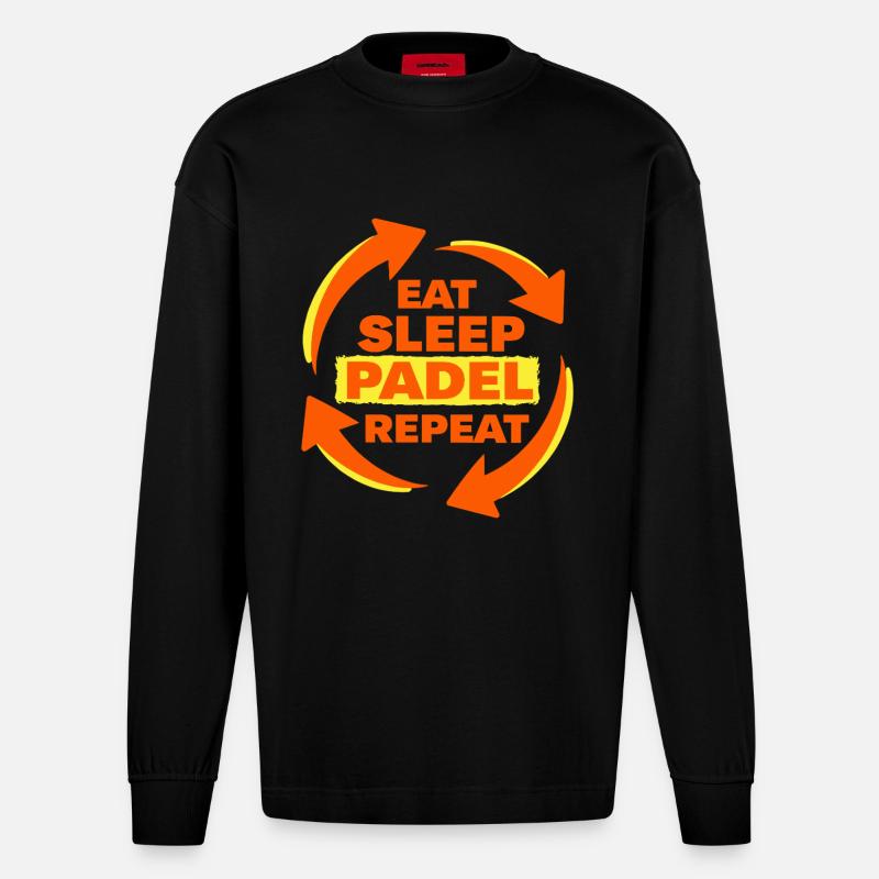 Eat Sleep Padel Repeat Athlete Statement - Heavyweight Oversized Organic Longsleeve Shirt Made in EU - SOLID BLACK
