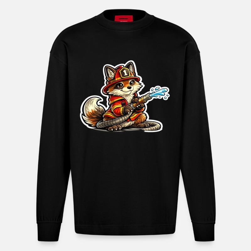 Fox pompier héros en action - Manches longues bio épais oversize fabriqué en UE - SOLID BLACK
