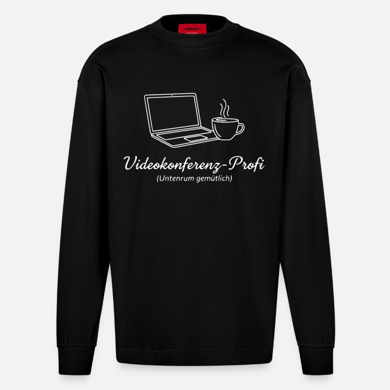 Videokonferenz Profi Homeoffice Design - Heavyweight Oversized Organic Langarmshirt Made in EU - SOLID BLACK