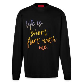 La vie est courte Draguette avec moi - Tour Gradient Script - Manches longues bio épais oversize fabriqué en UE - SOLID BLACK - Devant