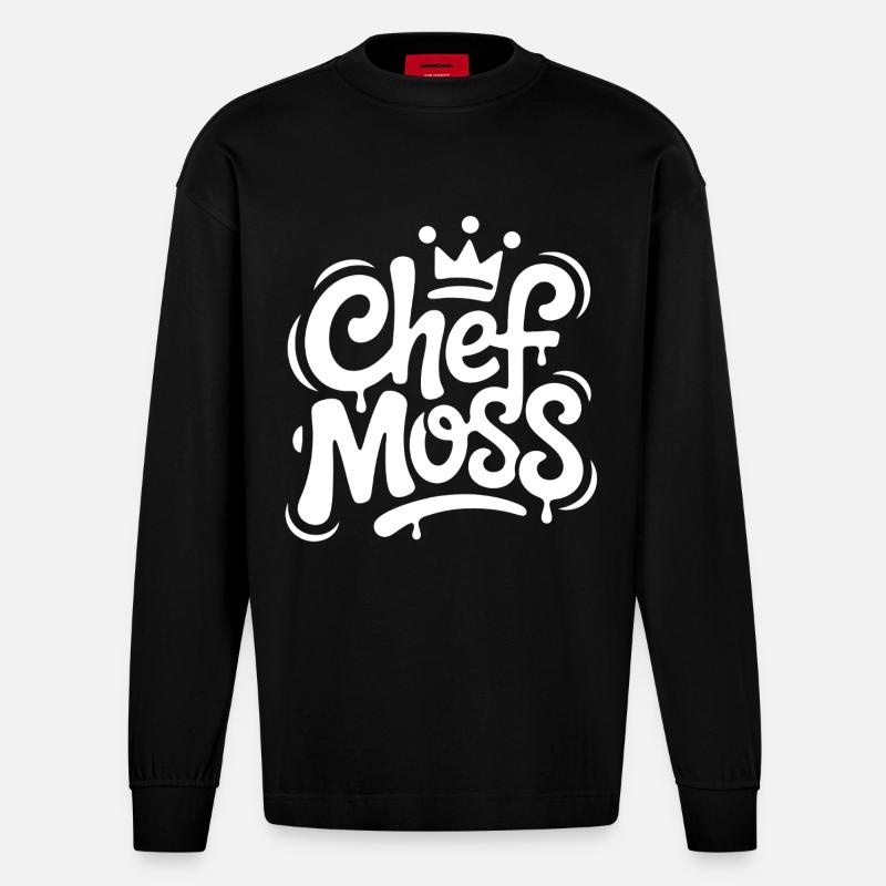 Chef Moss Graffiti Krone - Heavyweight Oversized Organic Langarmshirt Made in EU - SOLID BLACK