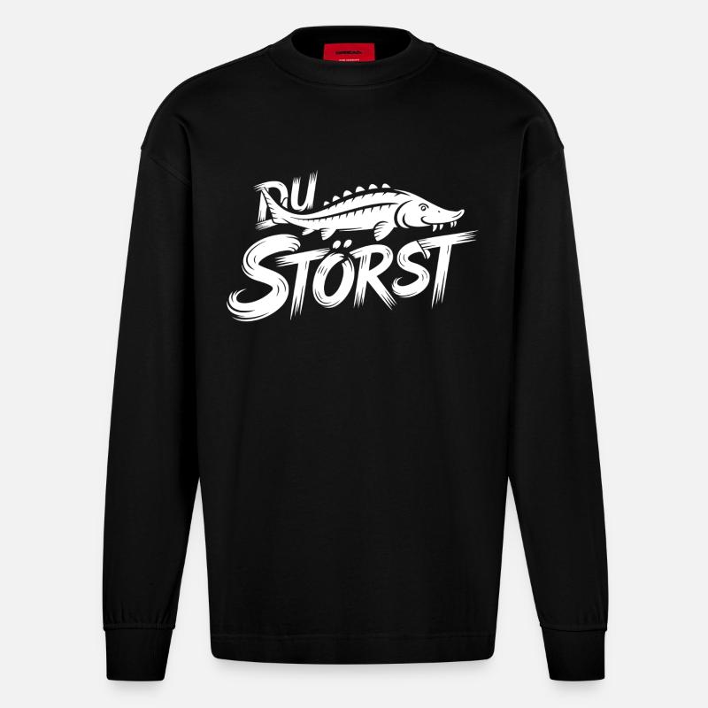 Stör Sterlet Graffiti Muster - Heavyweight Oversized Organic Langarmshirt Made in EU - SOLID BLACK