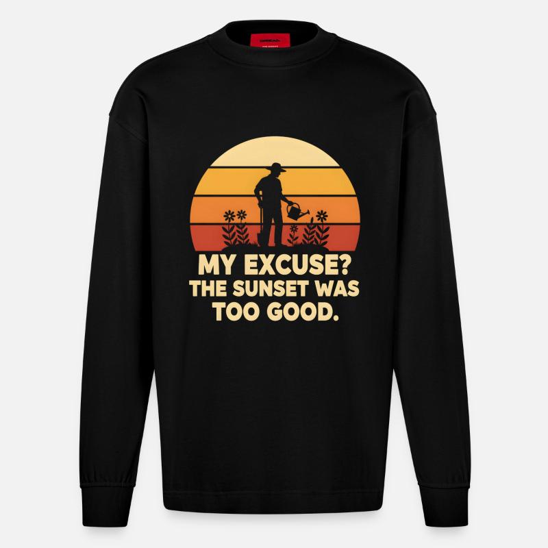 Jardinier au soleil: excuses acceptées - Manches longues bio épais oversize fabriqué en UE - SOLID BLACK