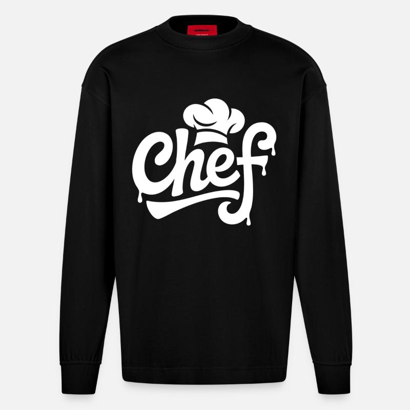 Chef Graffiti Kitchen Logo - Heavyweight Oversized Organic Longsleeve Shirt Made in EU - SOLID BLACK