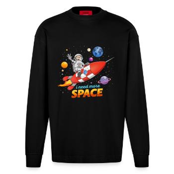 J’ai besoin de plus d’espace. Illustration d’astronaute sur fusée - Manches longues bio épais oversize fabriqué en UE - SOLID BLACK - Devant