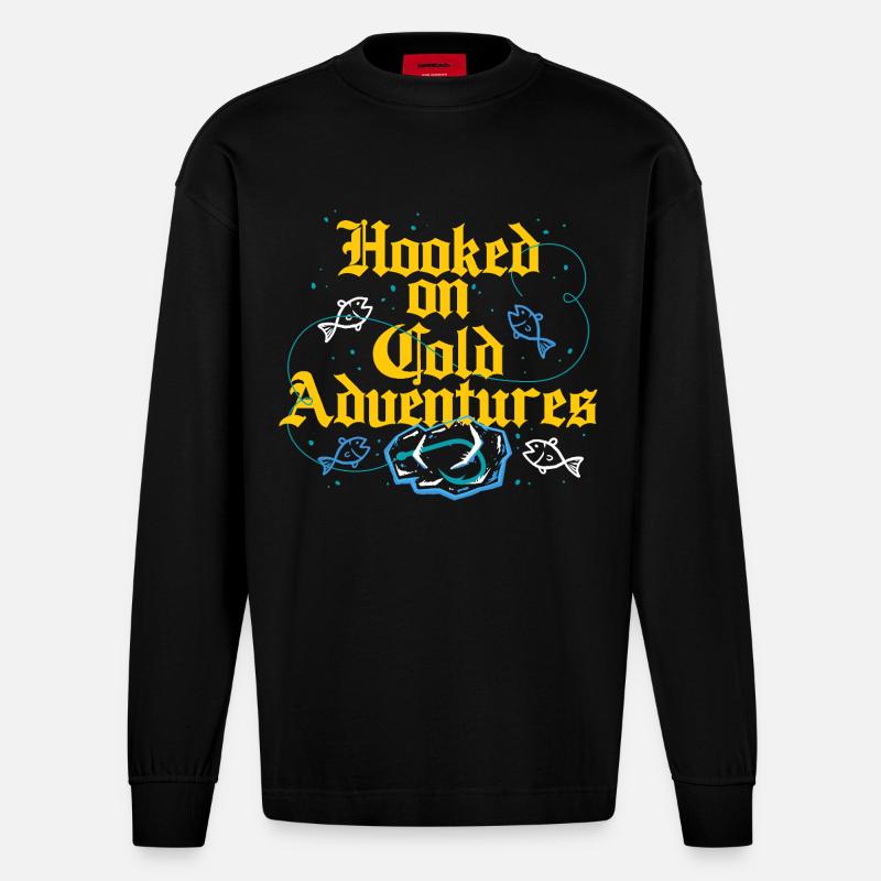 Eisangeln Hooked On Cold Adventures - Heavyweight Oversized Organic Langarmshirt Made in EU - SOLID BLACK