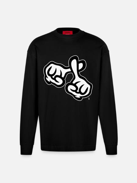 Kryds fingre (hænder / kryds / religion / NEG 1C) - Heavyweight oversized organic langærmet T-shirt made in EU - SOLID BLACK