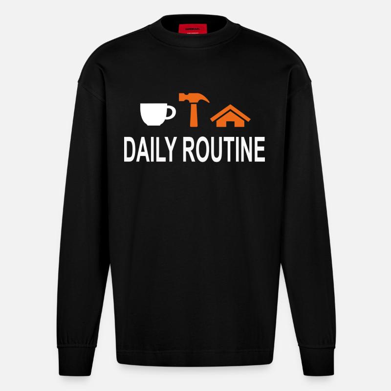 TäglicheRoutine, Daily Routine, Arbeit kann warten - Heavyweight Oversized Organic Langarmshirt Made in EU - SOLID BLACK