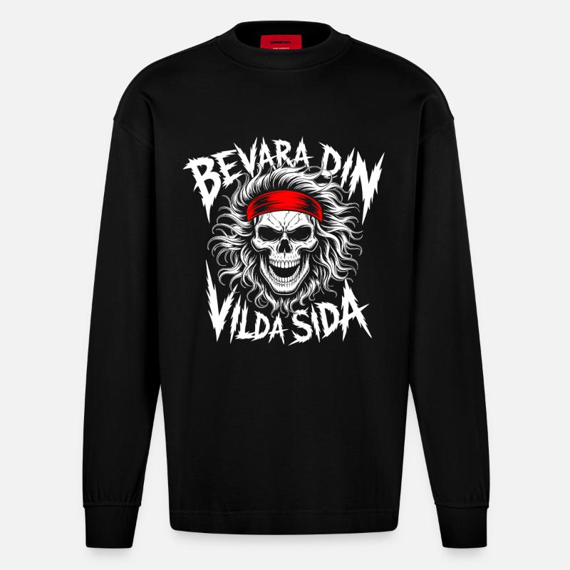 Wild Side Skull - Heavyweight Oversized Organic Langarmshirt Made in EU - SOLID BLACK