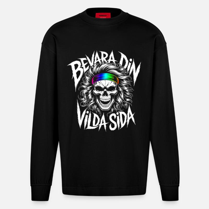Wild Side Skull - Heavyweight Oversized Organic Langarmshirt Made in EU - SOLID BLACK