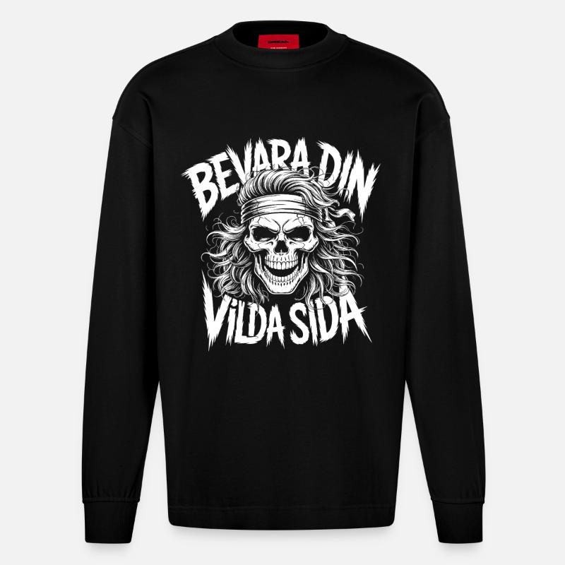 Wild Side Skull - Heavyweight Oversized Organic Langarmshirt Made in EU - SOLID BLACK