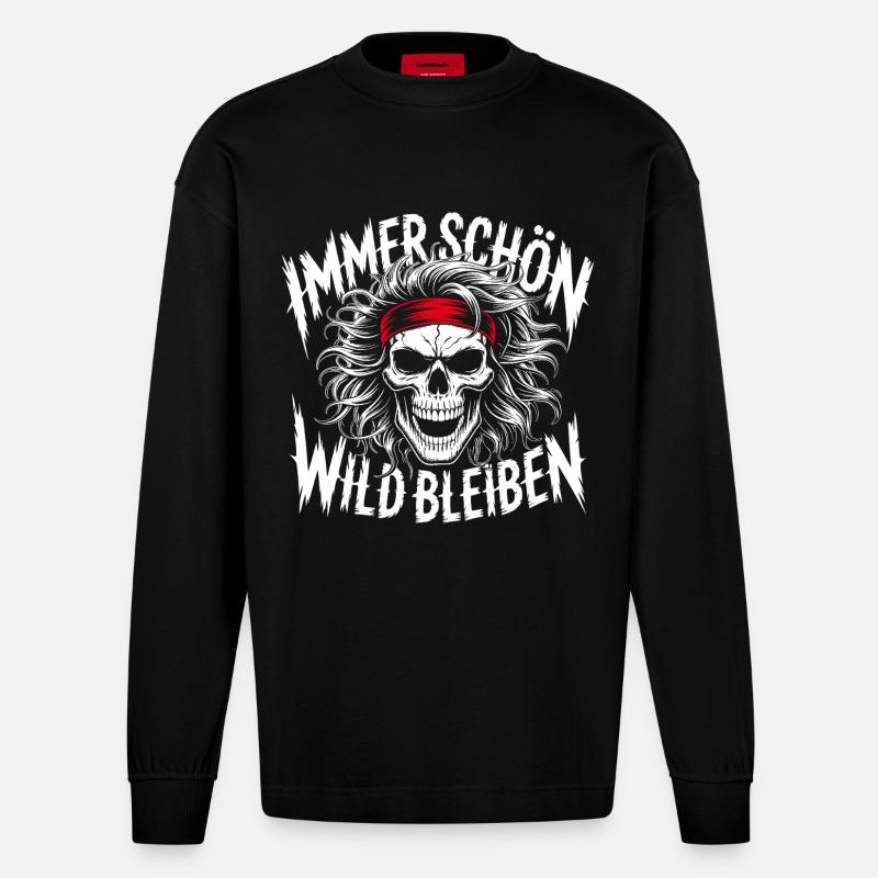 Immer Schön Wild Bleiben Skulldesign - Heavyweight Oversized Organic Langarmshirt Made in EU - SOLID BLACK