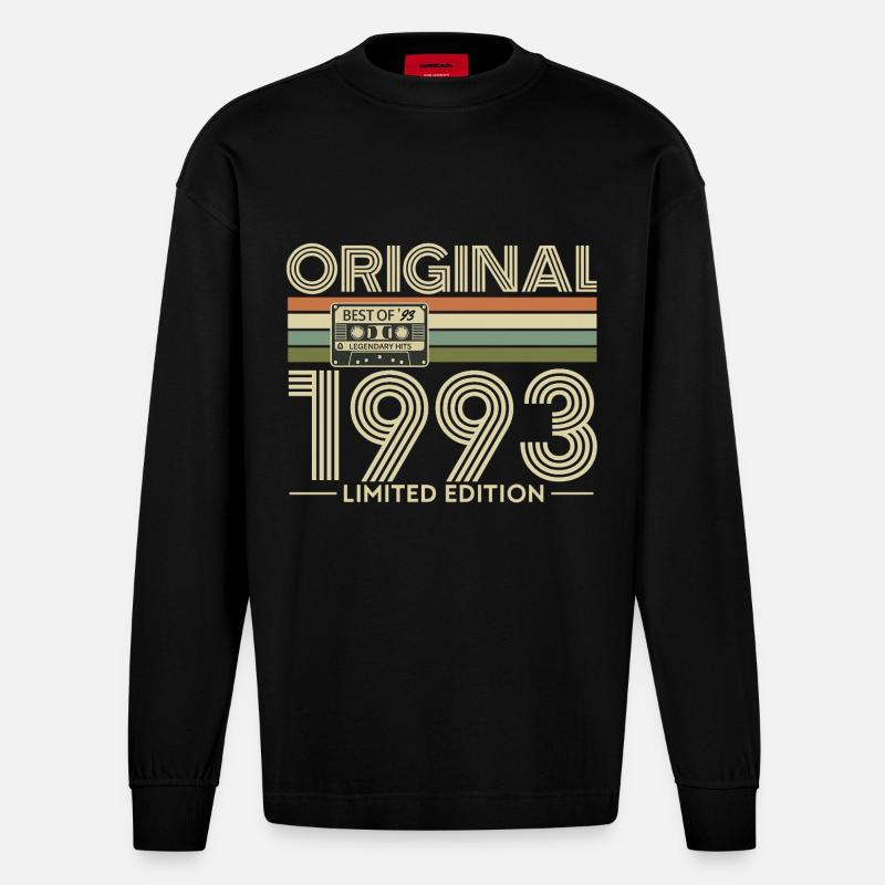 Retro 1993 Limited Edition Kassette - Heavyweight Oversized Organic Langarmshirt Made in EU - SOLID BLACK