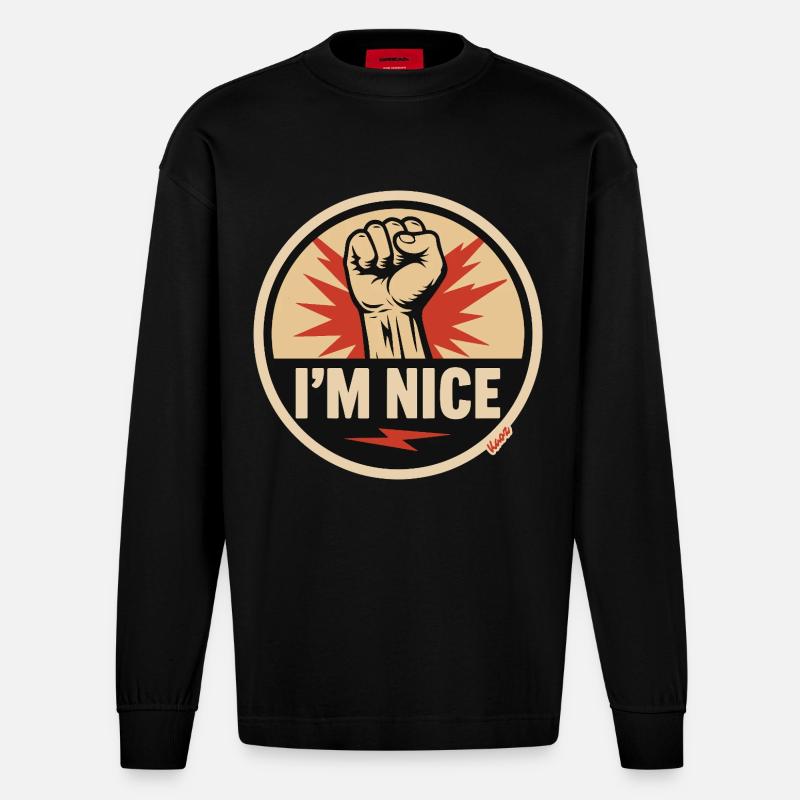 I’m Nice Fäuste-Statement - Heavyweight Oversized Organic Langarmshirt Made in EU - SOLID BLACK