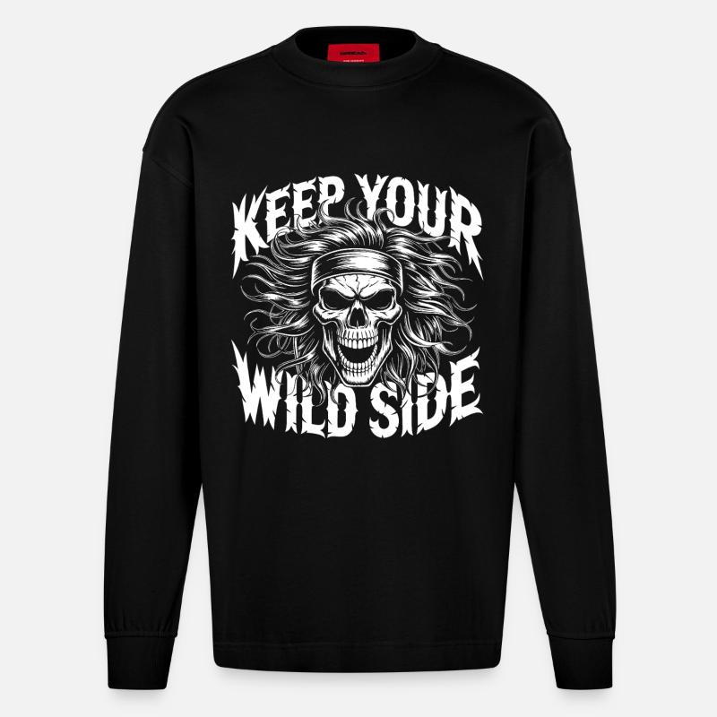 Keep Your Wild Side Skull - Heavyweight Oversized Organic Longsleeve Shirt Made in EU - SOLID BLACK