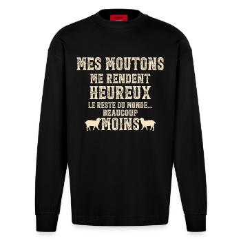 Meine Schafe machen mich glücklich Humorzüchter - Heavyweight Oversized Organic Langarmshirt Made in EU - SOLID BLACK - Vorne