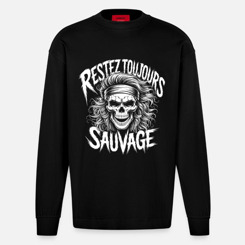 Restez Sauvage Toujours Skull - Manches longues bio épais oversize fabriqué en UE - SOLID BLACK