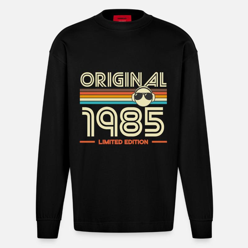 1985 Retro Edition - Manches longues bio épais oversize fabriqué en UE - SOLID BLACK