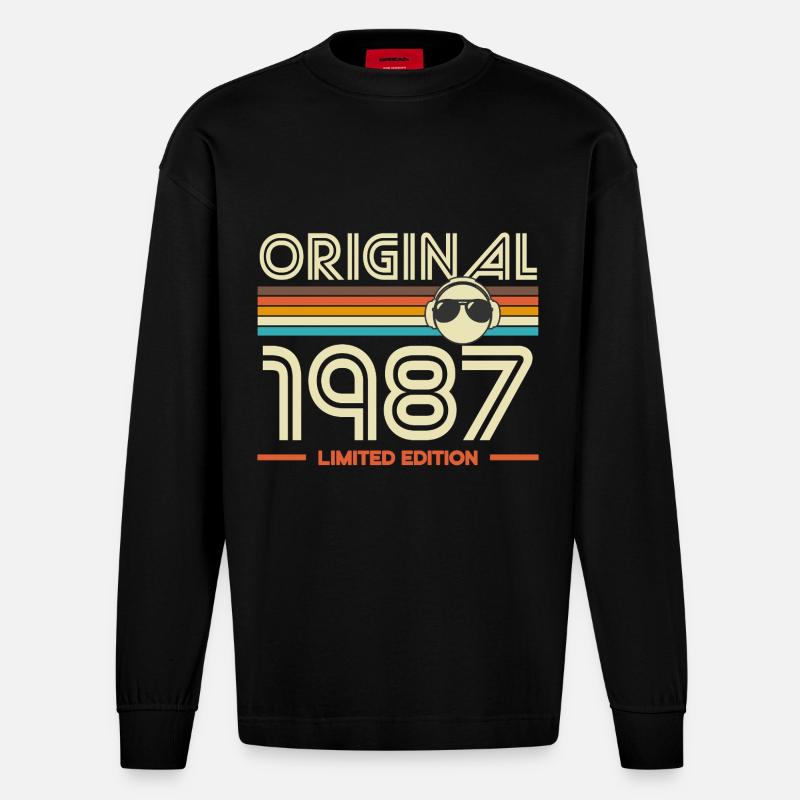 Original 1987 Édition Retro - Manches longues bio épais oversize fabriqué en UE - SOLID BLACK