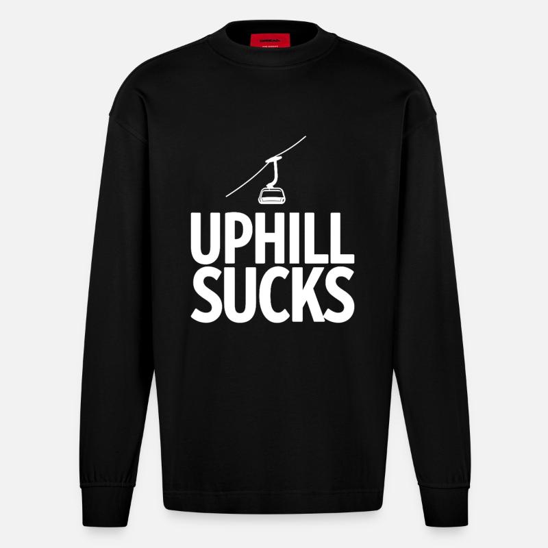Uphill Sucks Sessellift Wintersport Statement - Heavyweight Oversized Organic Langarmshirt Made in EU - SOLID BLACK