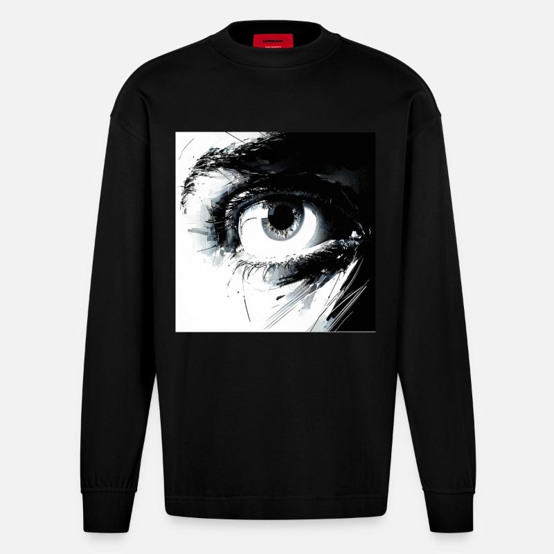 Œil abstrait en noir et blanc - Manches longues bio épais oversize fabriqué en UE - SOLID BLACK