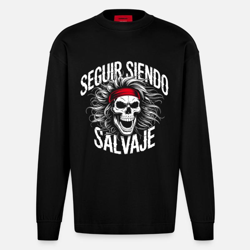 Crâne sauvage avec bandana - Manches longues bio épais oversize fabriqué en UE - SOLID BLACK