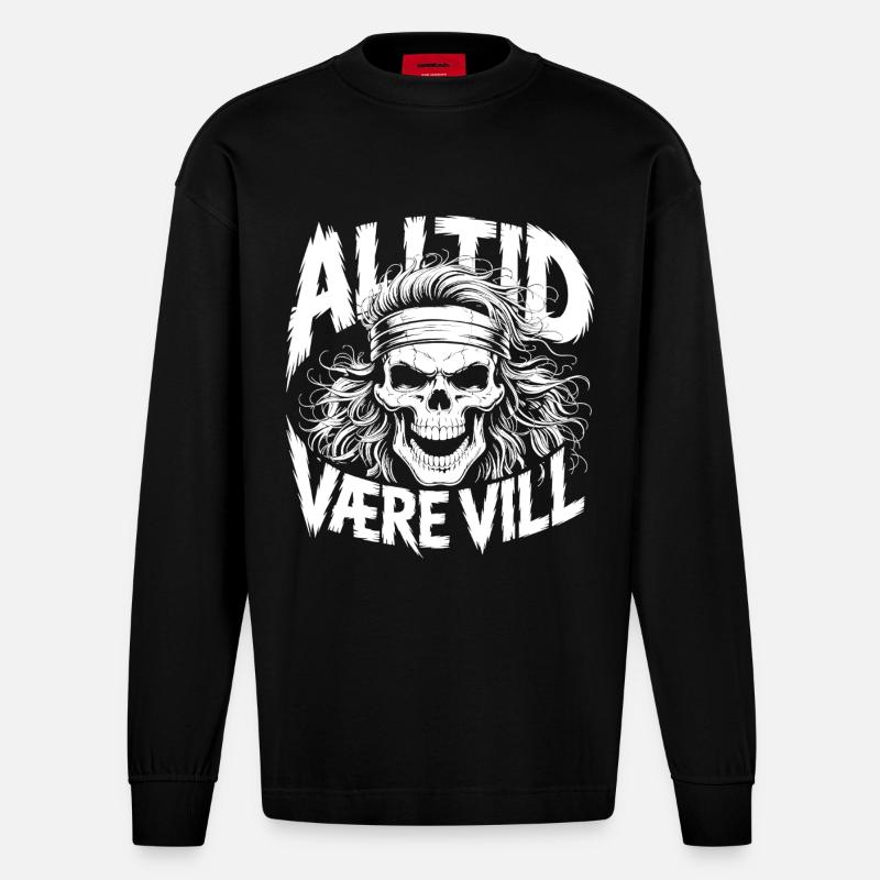 Bleib wild, Schädel - Heavyweight Oversized Organic Langarmshirt Made in EU - SOLID BLACK