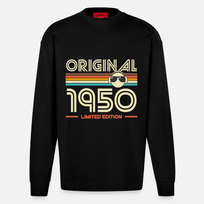 Original 1950 Retro Tee - Manches longues bio épais oversize fabriqué en UE - SOLID BLACK