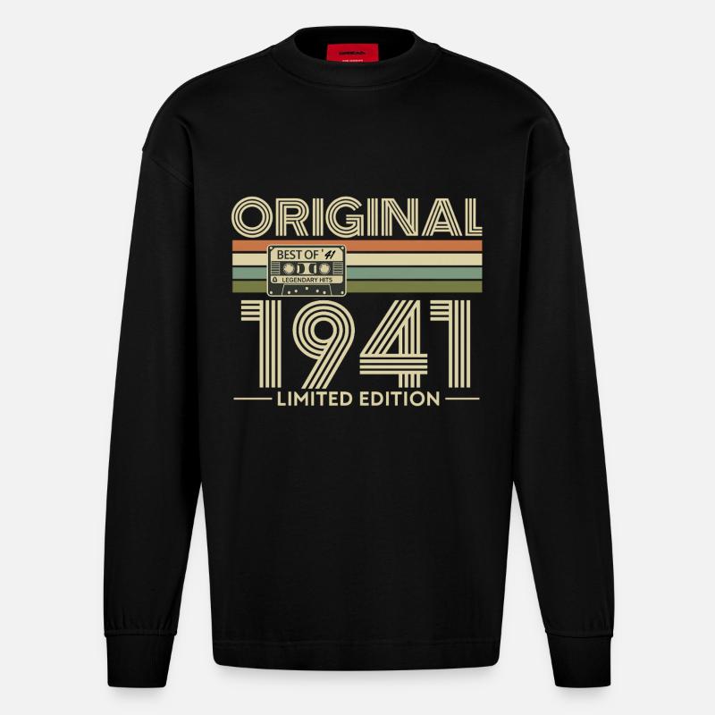 Original 1941 Édition Limitée - Manches longues bio épais oversize fabriqué en UE - SOLID BLACK