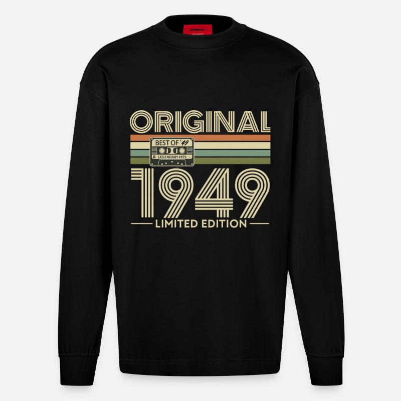 Original 1949 Limited Edition Retro - Heavyweight Oversized Organic Langarmshirt Made in EU - SOLID BLACK