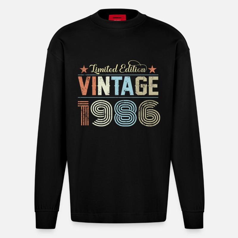 40e anniversaire 1986 - Manches longues bio épais oversize fabriqué en UE - SOLID BLACK