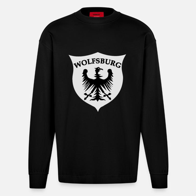 Wolfsburg Adler Design - Heavyweight Oversized Organic Langarmshirt Made in EU - SOLID BLACK