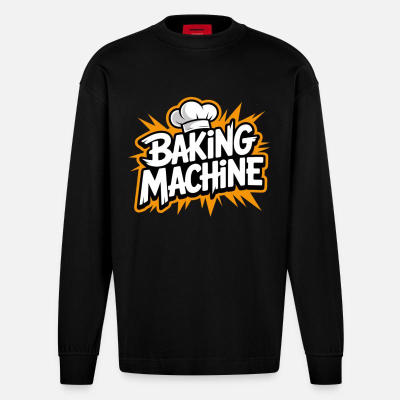 Baking Machine Fun - Heavyweight Oversized Organic Langarmshirt Made in EU - SOLID BLACK