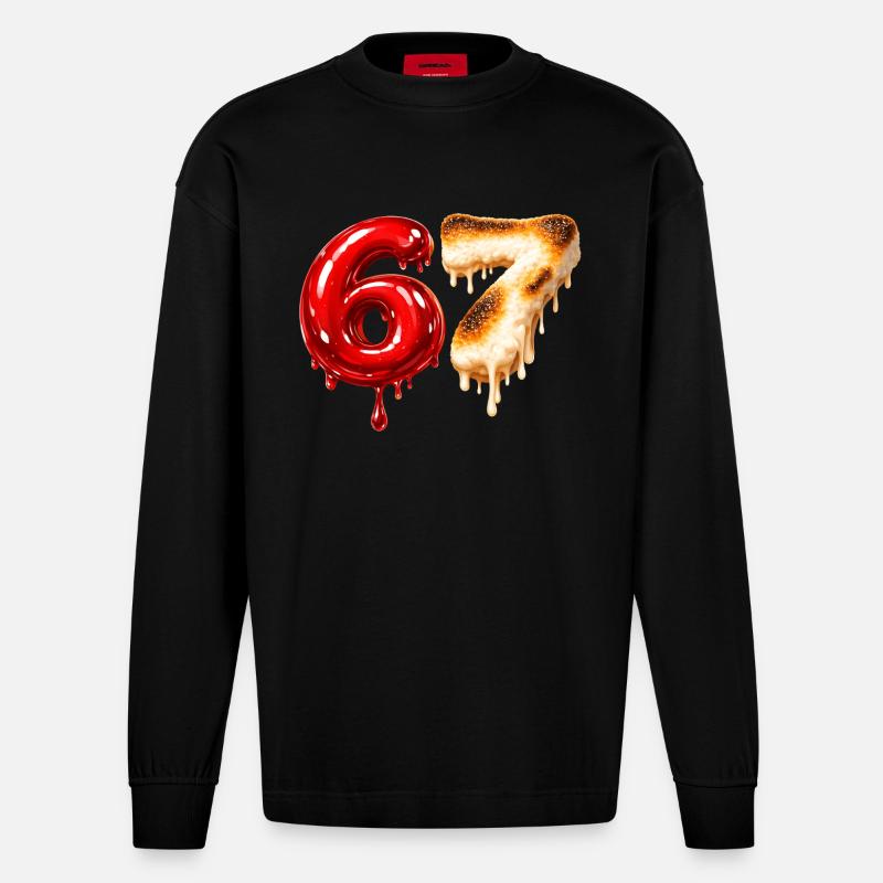 67 - 6 7 - Six Seven Meme - Manches longues bio épais oversize fabriqué en UE - SOLID BLACK