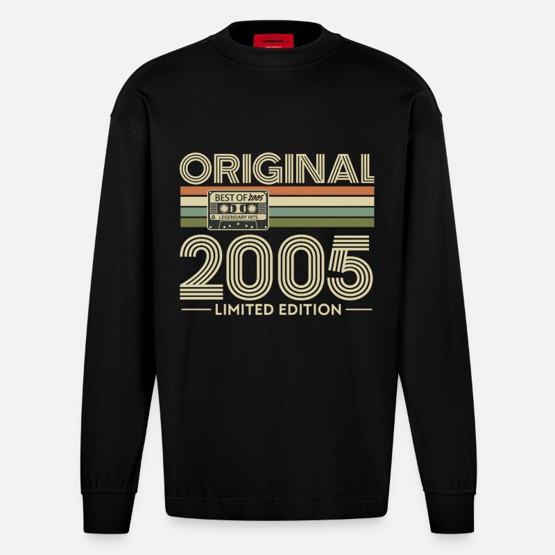 Original 2005 Édition Limitée Rétro - Manches longues bio épais oversize fabriqué en UE - SOLID BLACK