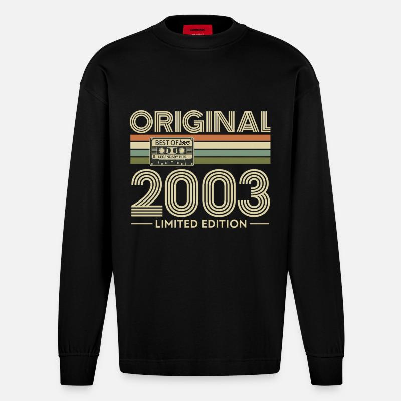 Original 2003 Édition limitée Retro - Manches longues bio épais oversize fabriqué en UE - SOLID BLACK