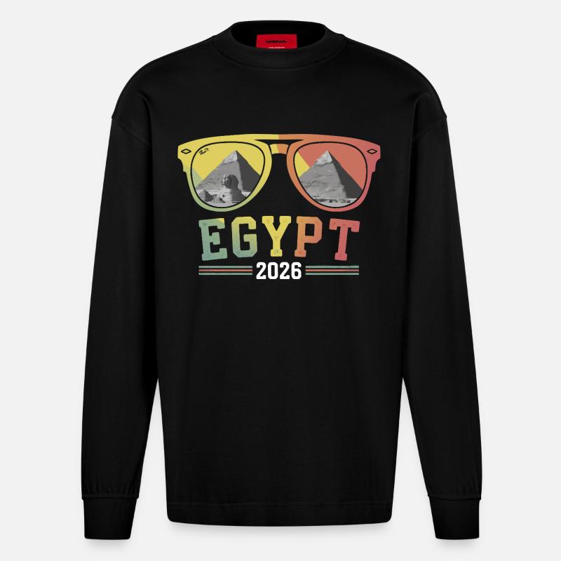 Vacances en Égypte 2026 Pyramides - Manches longues bio épais oversize fabriqué en UE - SOLID BLACK