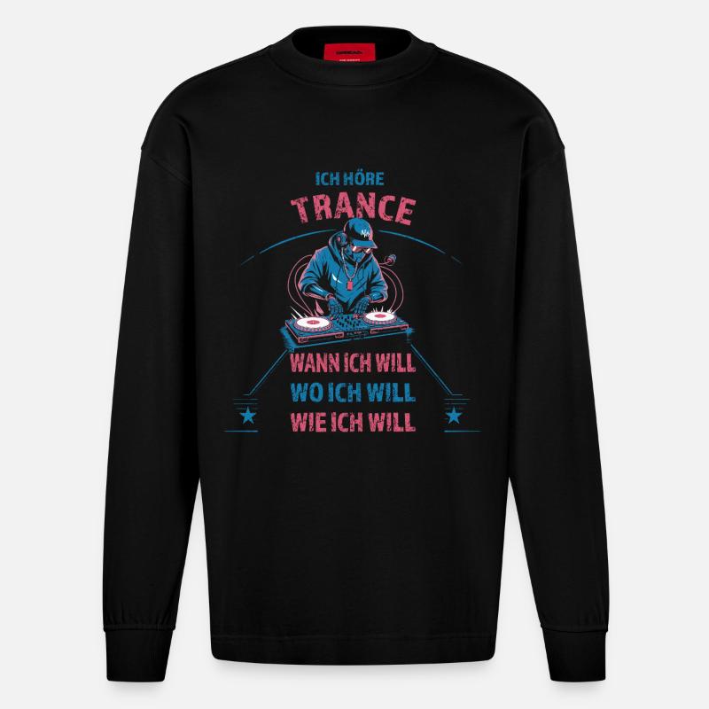 Ich höre Techno wann ich will - Heavyweight Oversized Organic Langarmshirt Made in EU - SOLID BLACK