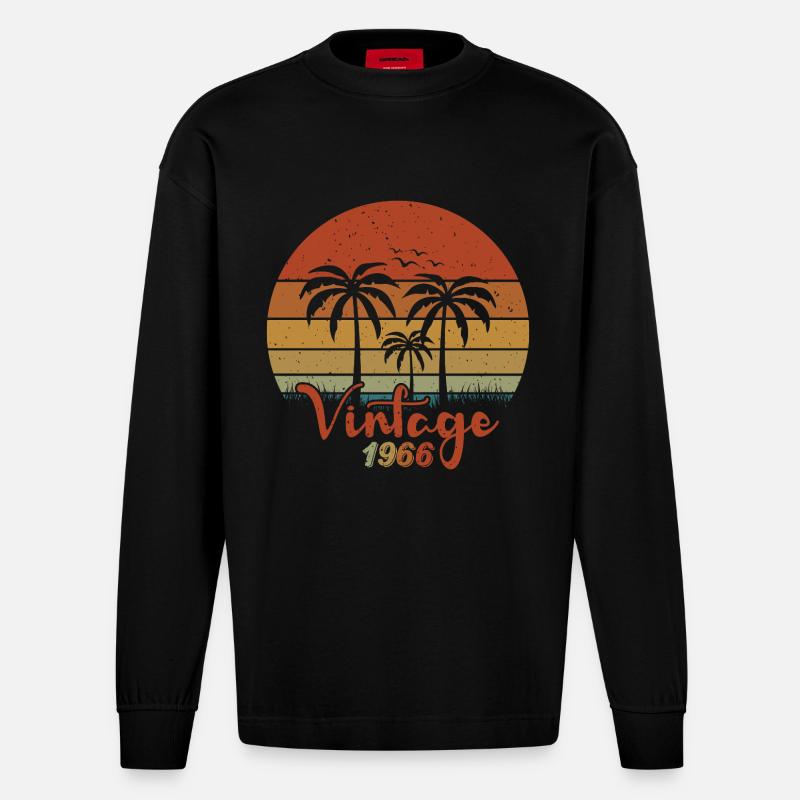 1966 Année de naissance - Manches longues bio épais oversize fabriqué en UE - SOLID BLACK