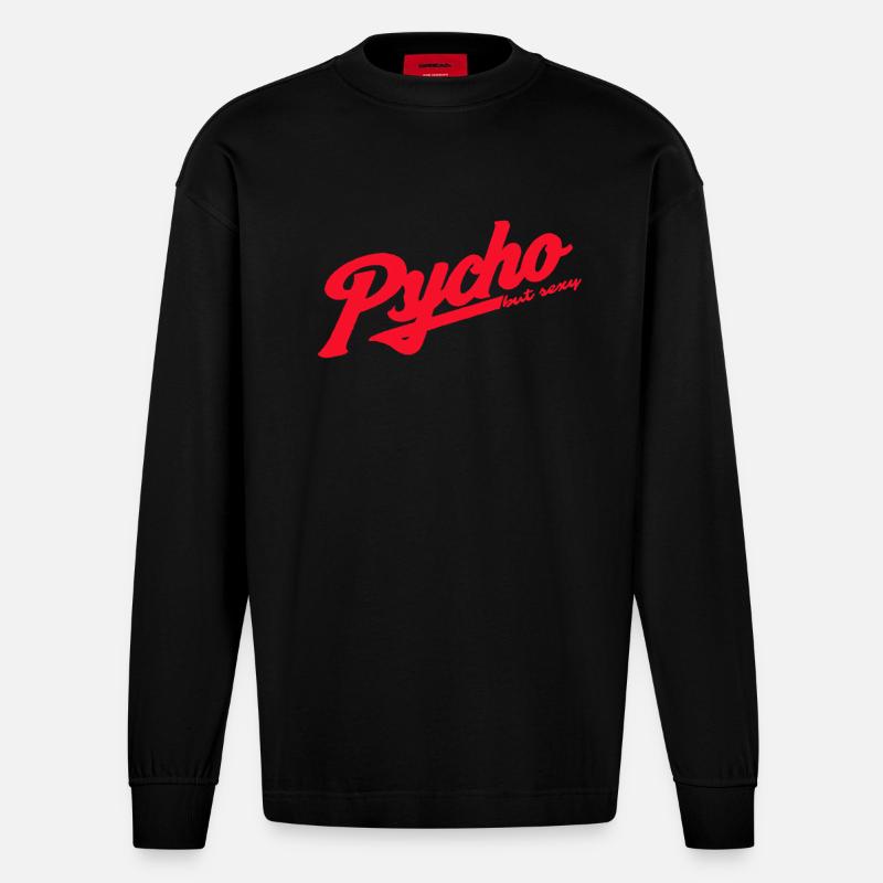 Psycho Retro Script Logo - Manches longues bio épais oversize fabriqué en UE - SOLID BLACK