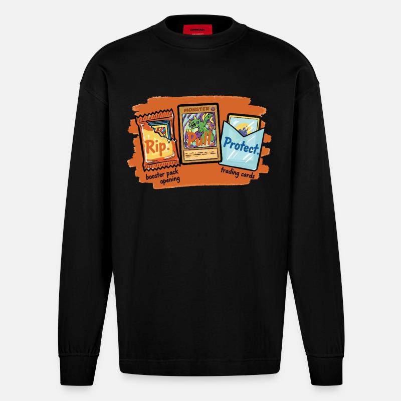 Rip Pull Protect Sammelkarten-Boosterpack-Öffnung - Heavyweight Oversized Organic Langarmshirt Made in EU - SOLID BLACK