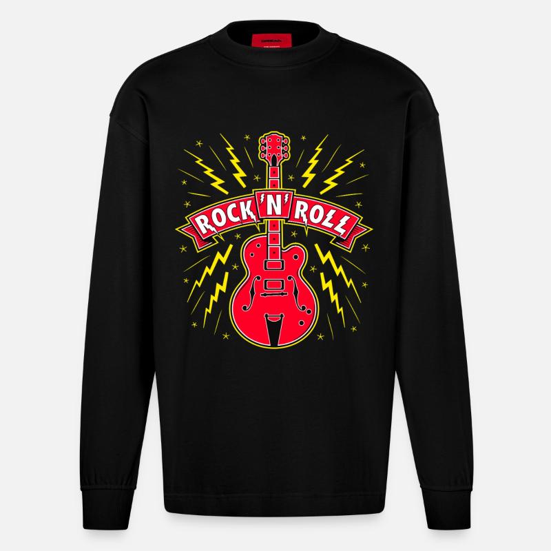 Guitar Rock 'N' Roll Banner - Heavyweight Oversized Organic Langarmshirt Made in EU - SOLID BLACK