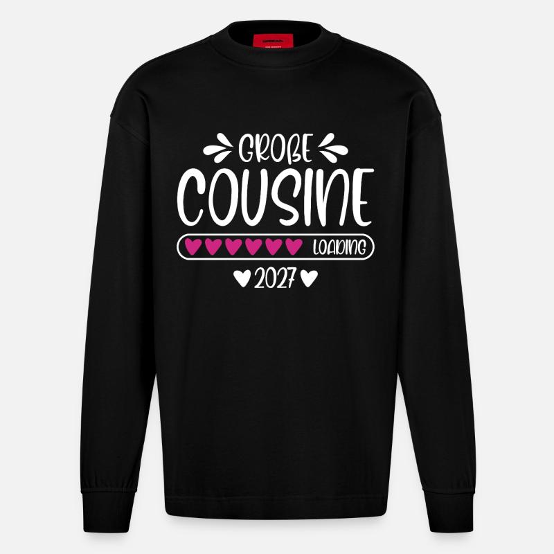 Große Cousine 2027 loading Herzchen Ladebalken - Heavyweight Oversized Organic Langarmshirt Made in EU - SOLID BLACK
